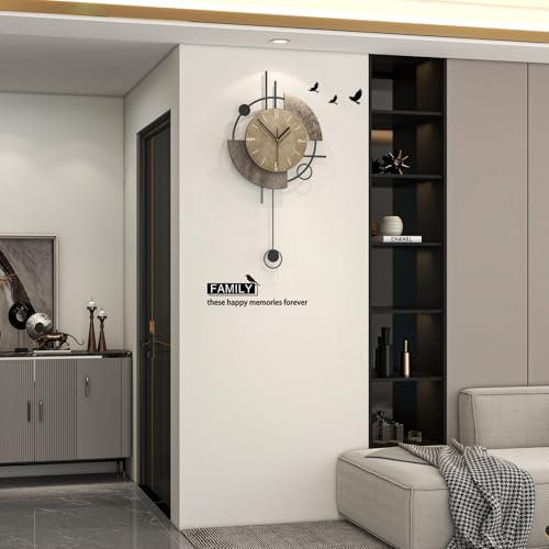Large Modern Wall Clock with Pendulum for Living Room Decor | Kitchen Analog Wall Clock Decoration, Silent Battery Operated Non-Ticking for Bedroom Office Classroom Indoor 13.3*25.5 inch