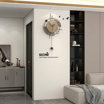 Large Modern Wall Clock with Pendulum for Living Room Decor | Kitchen Analog Wall Clock Decoration, Silent Battery Operated Non-Ticking for Bedroom Office Classroom Indoor 13.3*25.5 inch