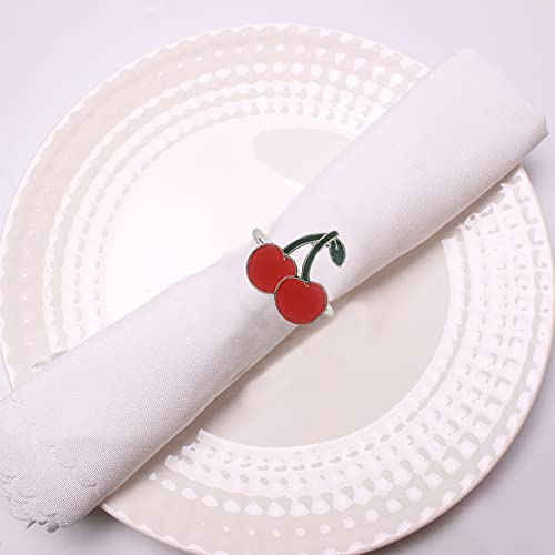 Cherry Napkin Rings Set of 12, Fashion Simple Cherries Shape Napkin Holders | Fruit Series Cherry Shape Serviette Buckles for Easter, Christmas, Thanksgiving Day, Holiday Party Table Decor