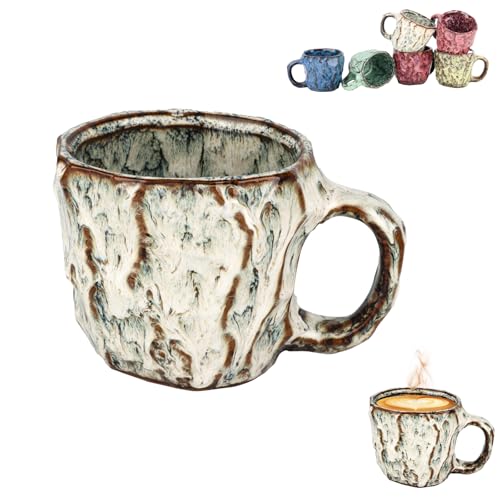 DorkTees 9oz Handmade Reactive Glaze Stoneware Coffee Mug (White) | Handmade reactive glaze stoneware，rustic textured high-fired ceramic. ideal gift choice for coffee lovers daily use - color: White