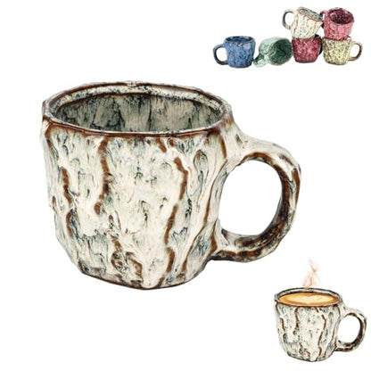 DorkTees 9oz Handmade Reactive Glaze Stoneware Coffee Mug (White) | Handmade reactive glaze stoneware，rustic textured high-fired ceramic. ideal gift choice for coffee lovers daily use - color: White