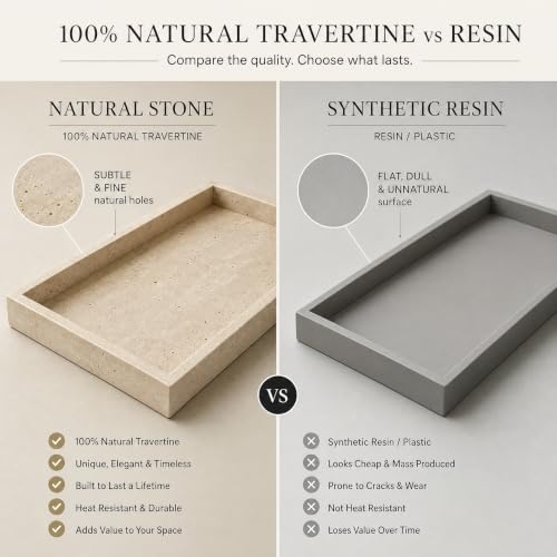 Real Natural Marble & Travertine Vanity Tray, Genuine Marble Serving Tray - color: Yellow Marble