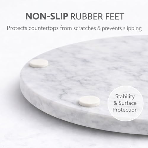 11-Inch Round Marble Cheese Cutting Board, White | Solid Natural Stone, Cutting Board & Charcuterie Serving Tray, Non-Slip Feet, 0.5" Thick, Easy to Clean - color: White, size: 11"L x 11"W