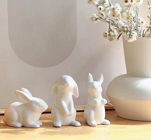 GOODSTART Ceramic Bunny Rabbits Easter Bunny Figurine Porcelain Modern Art Home Decoration, Statues for Spring Home Decor, Easter Decorations Rabbit Figurines