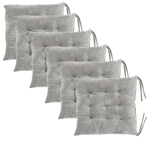 6 Pack Square Seat Cushion Chair Pads for Kitchen Dining Chairs, Soft Comfort Velvet Chair Mat Pillow Cushions with Ties for Office Desk Living Room Tatami 15.5", Gray - color: Gray, size: 6Pack