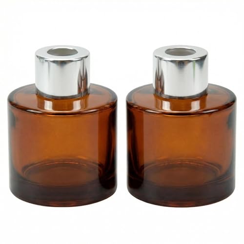 2 Pcs Empty Glass Aromatherapy Diffuser Bottles Essential Oils Containers Flower Bud Vases DIY Replacement Aromatherapy Diffuser Crafts Perfect for Home Fragrance Bathroom Decoration(Amber)