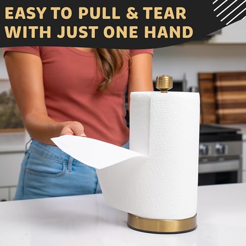 Heavy-Duty Stainless Steel Paper Towel Holder - Easy One-Handed Tear with Suction Cups - Modern Weighted Standing Countertop Dispenser for Kitchen - Holds All Paper Towel Rolls, Gold - color: Gold