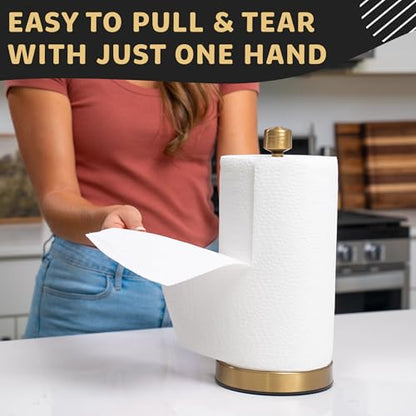 Heavy-Duty Stainless Steel Paper Towel Holder - Easy One-Handed Tear with Suction Cups - Modern Weighted Standing Countertop Dispenser for Kitchen - Holds All Paper Towel Rolls, Gold - color: Gold