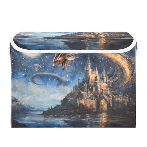 Dream Castle Dragon Storage Bins with Lids and Carrying Handle,Foldable Storage Boxes Organizer Containers Baskets Cube with Cover for Home Bedroom Closet Office - color: Dream Castle Dragon