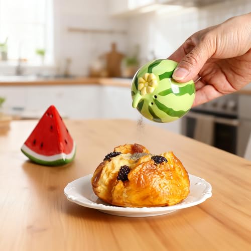 Ceramic Watermelon Shape Salt & Pepper Shakers Set, Hand-Painted Cactus Salt and Pepper Shakers, 2 PCS Set