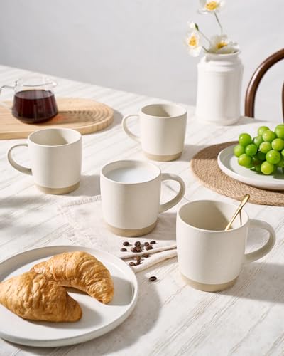 famiware Coffee Mugs Set of 4, Milkyway 13 oz Ceramic Cup Set with Handle | Stoneware Mug Set for Tea, Coffee, Latte, Cappuccino, Cocoa, Microwave and Dishwasher Safe, Matte White - color: Milkyway-Matte White, size: 4 Count (Pack of 1)