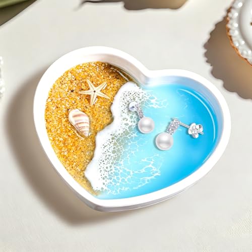 Handmade Resin Jewelry Dish for Rings Earrings Necklaces | Seashell Coastal Ocean Decor Ring Dish, Beach Gifts for Women, Unique Birthday Holiday Gifts for Wife Girls Friends