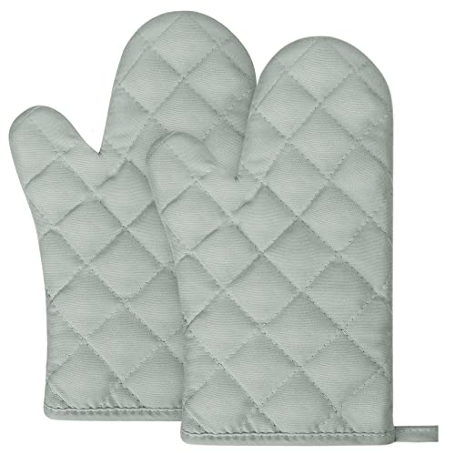 AUAUY Grey Oven Mitts, 1 Pair Kitchen Mittens, 392F Heat Resistant Non-Slip Gloves for Oven, BBQ, Grilling, Cooking, Baking - Infill Cotton - color: Grey B