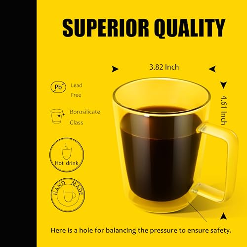 PunPun 16oz.480ml Clear Glass Mugs Large Coffee Mugs, Jumbo Insulated Double Wall Glasses, Premium Glasses Set with Big Handle, Iced Coffee Cup Set of 2 - color: 480ml / set of 2