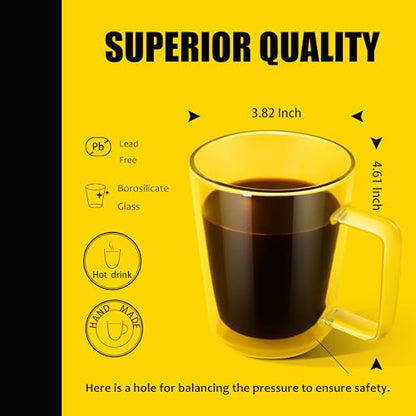 PunPun 16oz.480ml Clear Glass Mugs Large Coffee Mugs, Jumbo Insulated Double Wall Glasses, Premium Glasses Set with Big Handle, Iced Coffee Cup Set of 2 - color: 480ml / set of 2