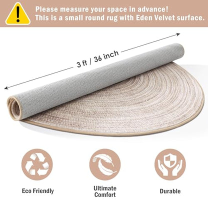 Carvapet Faux Jute Round Rug 3ft, Jute-Like Pattern Design Low Pile Circle Washable Carpet with Non Slip Rubber Backing, Foldable Stain Resistant Small Area Rug for Bedroom Office Bathroom - color: S-khaki, size: 3' (Round)