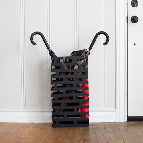 BIRDROCK HOME Decorative Umbrella Stand with Removable Water Tray - Large Freestanding Umbrella Rack and Cane Walking Stick Organizer - Metal Umbrella Holder for Entryway & Indoor Use - Black, Striped | Decorative Large Freestanding Rack and Cane Walking