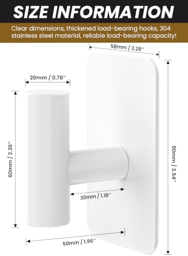 Heavy Duty Adhesive Hooks - 26lb Max, Sticky Wall Hooks Waterproof Stainless Steel for Hanging Towel, Coat, Robe, Towel Hooks Stick on Bathroom, Kitchen, Shower, Door (White, 4 Pack) - color: White-Cylinder4
