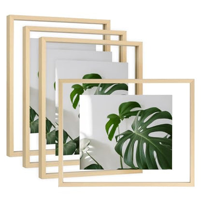 Egofine 11x14 Floating Frames Set of 4, Double Plexiglass Picture Frame, Made of Solid Wood Display Any Size Photo up to 11x14, Wall Mount or Tabletop Standing, Natural Wood - color: Natural Wood, size: 11x14 Set of 4