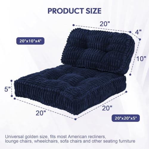 idee-home Recliner Cushions with Lumbar Support Pillow Set for Elderly | 20x20x5 Inch Recliner Seat Cushion Tufted, Large Square Seat Cushion Non-Slip Reduce Hip & Lumbar Pain - color: Navy Seat&lumbar