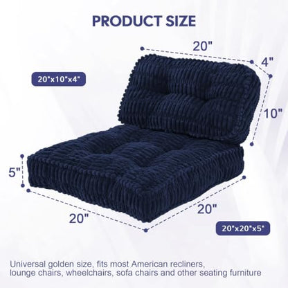 idee-home Recliner Cushions with Lumbar Support Pillow Set for Elderly | 20x20x5 Inch Recliner Seat Cushion Tufted, Large Square Seat Cushion Non-Slip Reduce Hip & Lumbar Pain - color: Navy Seat&lumbar