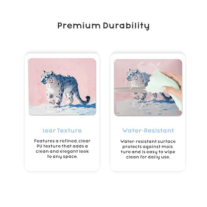 Snow Leopard Art PU Leather Tissue Box Cover 5.2 in | Snow leopard art design; 5.2-inch square PU leather tissue box cover with hand-stitched style and removable liner. - color: Snow Leopard