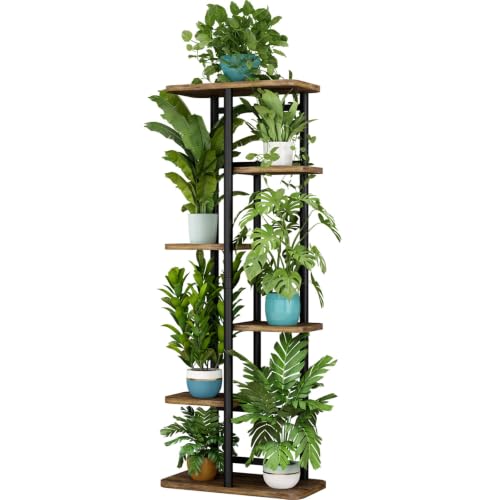 LINZINAR Plant Stand Indoor 6 Tier Metal Corner Tall Flower Shelf | Plant Rack for Multiple Plants, Tiered Flower Plant Holder for Patio, Garden, Balcony, Living Room, Bedroom Black - color: Black, size: 6 Tier-7 Potted