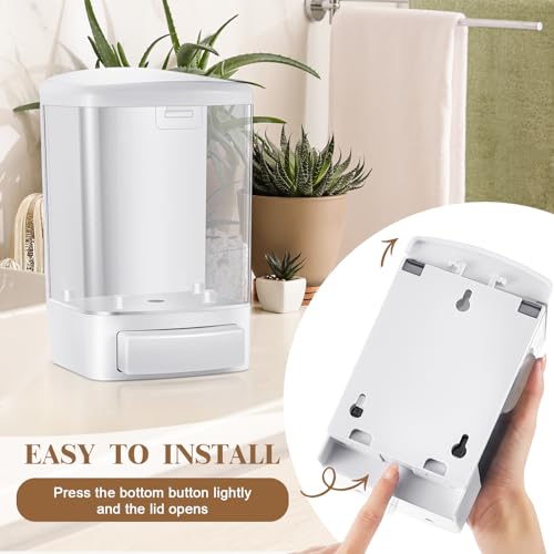 Hushee 4 Pcs Wall Mounted Soap Dispenser,33.8 Oz 1000 Ml,White | Manual Press, 1000ml 33.8oz Capacity Clear Window, For Restaurant Bathroom Kitchen Hotel, Liquid Soap Shampoo Dispenser - color: White, size: 33.8 oz 1000 ml