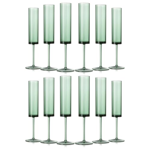 12 Pack Acrylic Dark Green Wine Glasses Green champagne glasses Champagne Flutes Sparkling Wine Glasses Wine Goblets Wedding Glassware Set Drinkware Glasses for Wedding Bar Celebration Baby Shower - color: Green, size: 12 Pack
