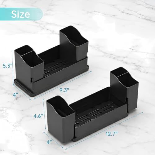 Sponge Holder for Kitchen Sink with Drying Stone, Black | Kitchen Caddy Sink Organizer, 2 Removable Cups, Premium ABS, Anti-Slip, 12.7" Sponge and Soap Holder for Kitchen Counter - color: Black