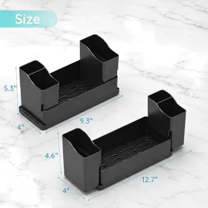Sponge Holder for Kitchen Sink with Drying Stone, Black | Kitchen Caddy Sink Organizer, 2 Removable Cups, Premium ABS, Anti-Slip, 12.7" Sponge and Soap Holder for Kitchen Counter - color: Black
