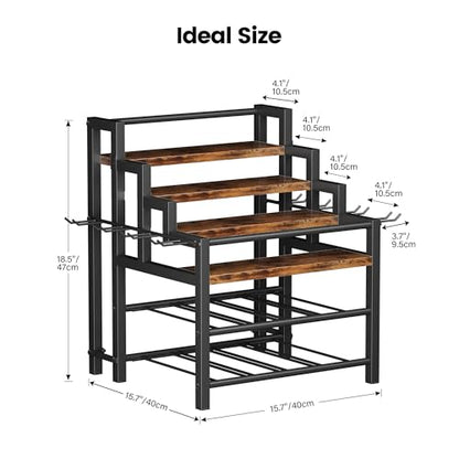 6-Tier Liquor Bottle Display Shelf, Holds up to 24 Bottles, Countertop Wine Racks with 8 Wine Glass Holders, Mini Wine Bar Cabinet for Home, All in One Coffee Syrup Whiskey Organizer