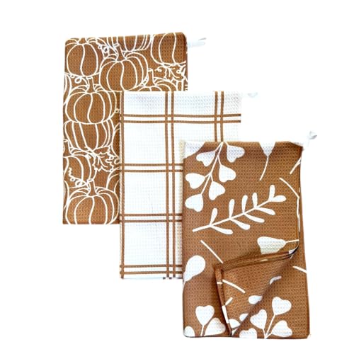 Kitchen Towels, Dish Towels for Kitchen, 3 Pc Kitchen Towel Set | Microfiber Waffle Towels, 16 x 26 inches, with Hanging Loops, Reusable Tea Towels, Cute Kitchen Towels - 3 Pack - color: Multicolor