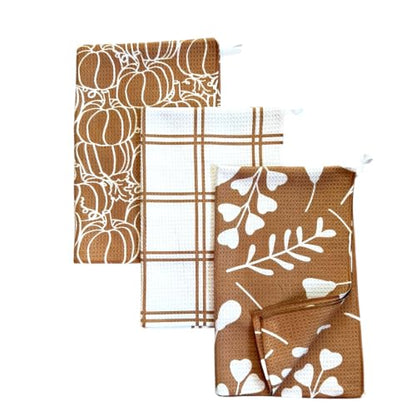 Kitchen Towels, Dish Towels for Kitchen, 3 Pc Kitchen Towel Set | Microfiber Waffle Towels, 16 x 26 inches, with Hanging Loops, Reusable Tea Towels, Cute Kitchen Towels - 3 Pack - color: Multicolor