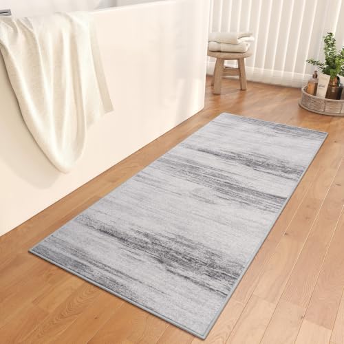Hallway Kitchen Runner Rug Non-Slip Low Pile Washable Rug Grey 2x5 ft | Soft Entryr Mat Carpet TPR Backing , Thin Profile, Abstract Pattern for Bedroom, Bathroom, Entryway Long Runners, Easy Clean - color: Light Grey, size: 2' x 5'