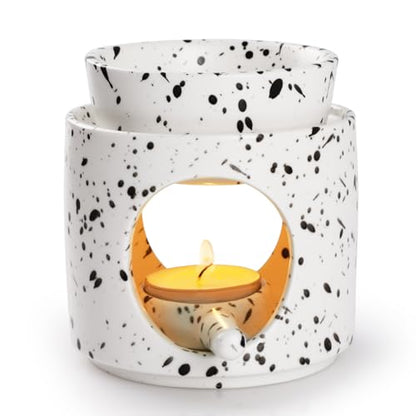 WD&CD Wax Melt Ceramic Oil Burner Black and White, Aroma Diffuser Essential Oil Burner Aromatherapy Wax Burner with Tealight Holder, Home Bedroom Decor - color: Black and White