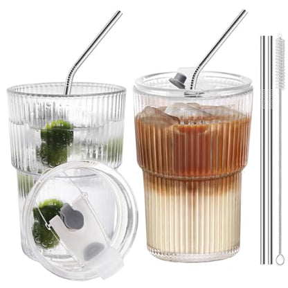 HIGIINC Iced Coffee Cups With Lids and Straws 2 Pcs, 16 OZ Unbreakable Cup Drinking Set,Clear Plastic Cups Reusable Iced Coffee Tumbler with Lid and Straw, To Go Coffee Cups Dishwasher Safe - style: 2pack