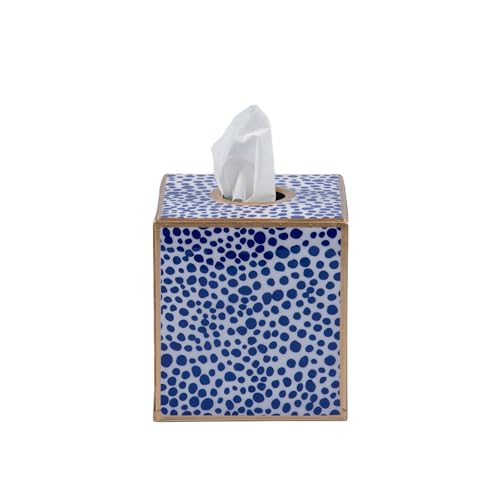 Jaye’s Studio Decorative Square Tissue Box Cover for Bathroom & Home, Premium Tissue Box Holder, Blue & White Print, Luxury Gold Trim & Accents, Shagreen Pattern, Luxury Handmade Metal Decor
