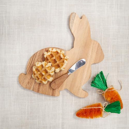 Easter Bunny Shape Acacia Wood 2-Piece Serving Tray w/Spreader Knife 10" | Easter Decor, Acacia, 2-Piece, Gift Idea