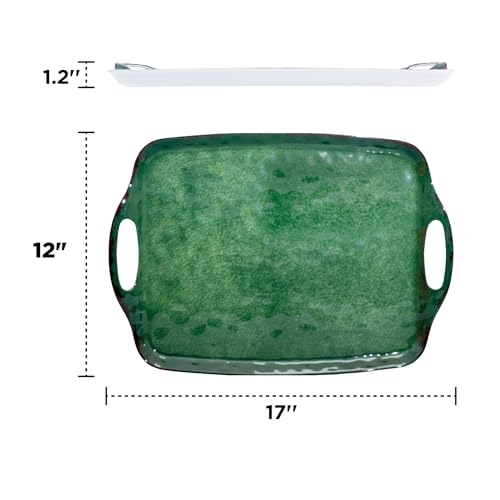 TP Melamine Serving Trays with Handles, 17” x 12”, Set of 2, Retro Green | Rectangular Trays, Serving Platters for Food and Meat, Dishwasher Safe, Lightweight, Break-resistant - color: Retro Green, size: 17" x 12"