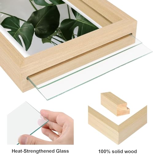 Egofine 11x14 Floating Frames Set of 4, Double Plexiglass Picture Frame, Made of Solid Wood Display Any Size Photo up to 11x14, Wall Mount or Tabletop Standing, Natural Wood - color: Natural Wood, size: 11x14 Set of 4