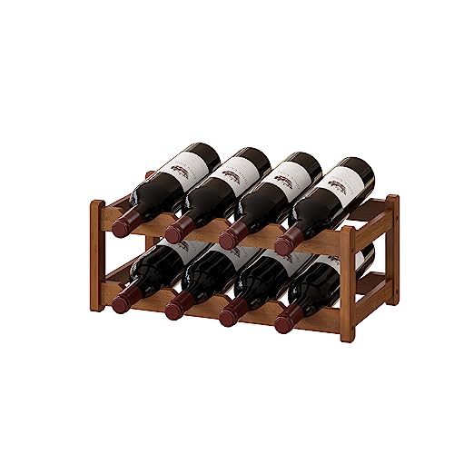 BMOSU Bamboo Wine Rack Wine Storage Cabinet Shelf 8 Bottle Wine Racks Countertop Sturdy for Kitchen Dining Room Pantry - 2 Tiers Wine Rack(Brown) - color: Brown, size: 2 Tier