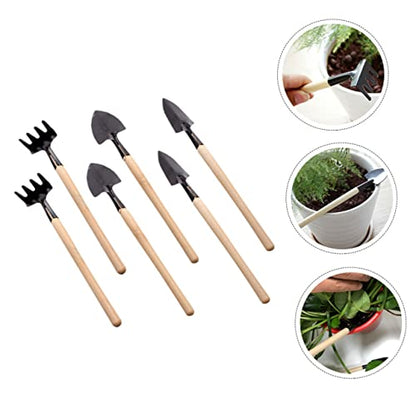 2Sets Mini Gardening Tools Handle Planting Tools for Transplanting Mini Garden Tools with Rake Shovel and Trowel for Succulents and Houseplants