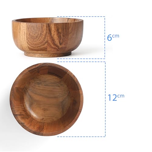Acacia Wood Round Serving Bowls Set of 4 U Shape with Round Bottom Handmade 4.75 Inch Medium Brown - size: 4 U Shape with Round Bottom Bowls of 4.75-Inch