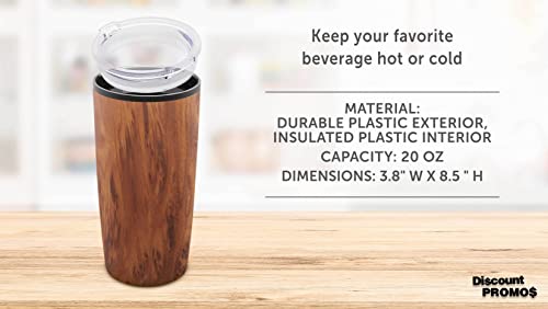 DISCOUNT PROMOS Plastic Tumblers 20 oz. Set of 6, Bulk Pack - With lids, Ice Coffee Tumbler, To Go Cup, Insulated - Wood - color: Blank – Wood