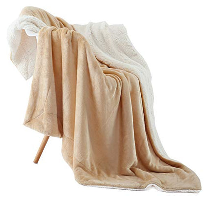 NANPIPER Throw Blanket Reversible Sherpa Flannel Super Soft Fuzzy Plush Fleece Microfiber for Bed/Couch (60"x80",Beige) - color: New Beige, size: Twin