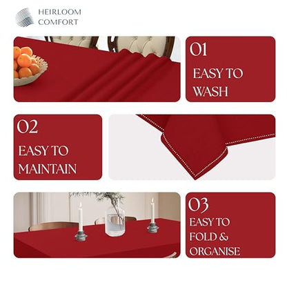 Red Rectangle Table Cloth, 60x84 Inch, 100% Cotton, Fits 6-8 Seats, Soft, Durable, Washable, Stain Resistant, Table Cover for Dining, Anniversaries, Holiday Gatherings, Family Dinner - color: Red, size: 84" x 60" (Rectangular)