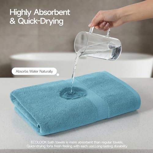 ecolook Ultra Soft 6-Piece Towel Set, 100% Cotton | Lighter Weight, Quick Dry, Highly Absorbent, 2 Bath, 2 Hand, 2 Washcloths, Perfect for Bathroom, Blue - color: Blue