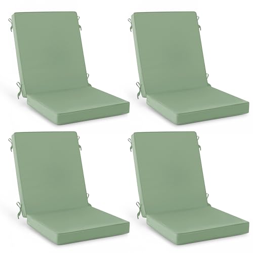 Summsun Patio Dining Chair Cushions 4-Pack, 20 x 20 Inch, Sage Green | High Back, High-Resilience Foam, Non-Slip Bottom, Water Resistant, Removable Cover, Tie Straps, Fit for Adirondack, Rocker - color: Sage Green