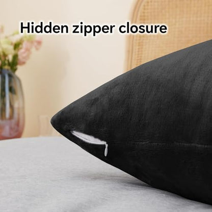 BEDELITE Flannel King Size Pillow Cases Set of 2, Black, 20x36 Inches | Super Cozy Fuzzy Velvet Pillow Shams with Zipper Closure, Soft Fleece Pillowcases for Bedroom, Sofa, Couch, All-Season Use - color: Black, size: 36" x 20" (Pack of 2)